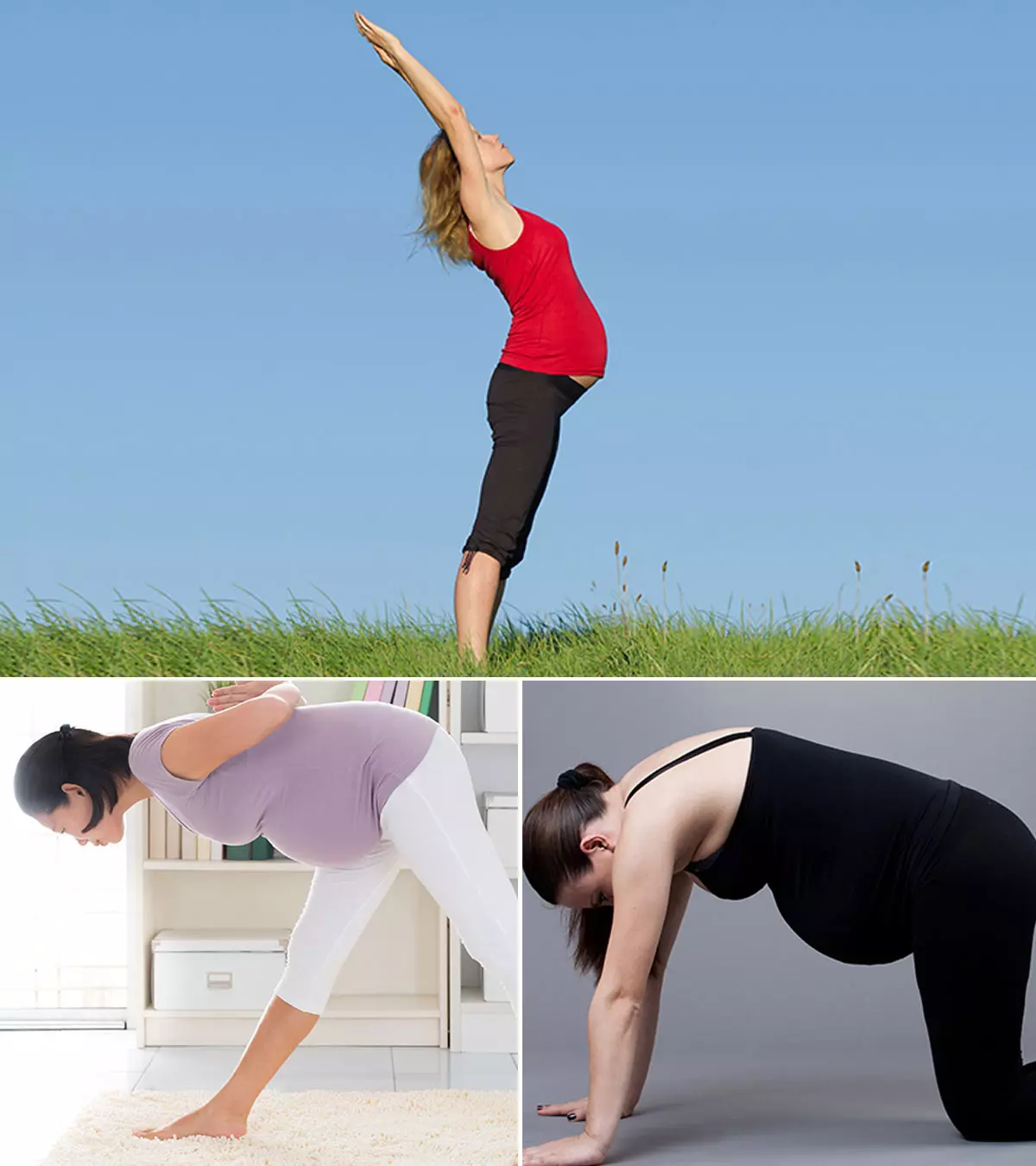 Yoga poses that target different body regions to ensure mother and baby's health.