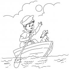 A baby sailor on boat coloring page