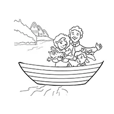 Family on a boat coloring page