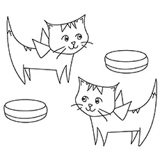 Cats with bowls in front coloring page_image