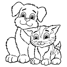 Puppy and kitten coloring page