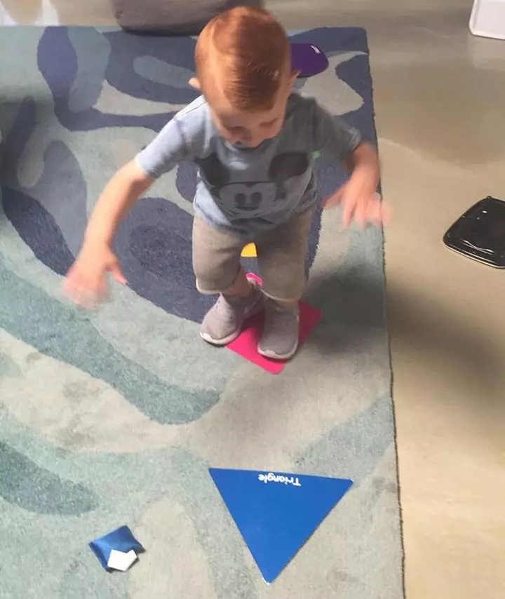 Stepping on shapes, shape activity for toddlers