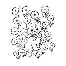 Cat in a meadow coloring page