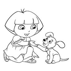 The dora with pup coloring page