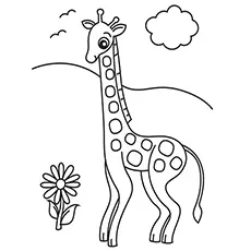 Giraffe And Flower During a Day coloring page