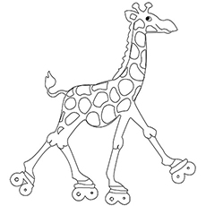 Giraffe on roller skates coloring page