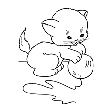 Kitten playing with a ball cat coloring page
