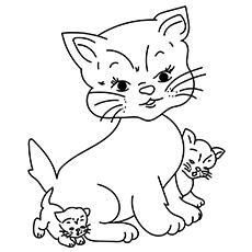 Mommy cat and kitten coloring page