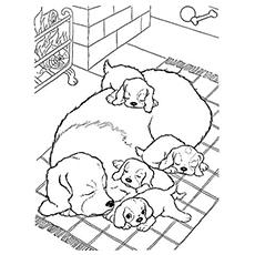 Mother dog with pups coloring page