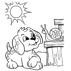 Pup and snail bonding coloring page
