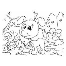Pup in the garden coloring page