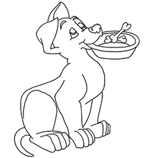 Pup with his food bowl coloring page