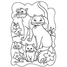 Happy cat family picture coloring page