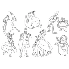 The frog cast of series, Princess and the Frog coloring page