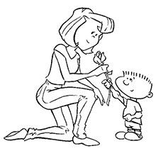 Coloring Sheet of Child Presenting Flower to his Mother