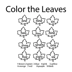 Color the leaves by number, leaf coloring pages