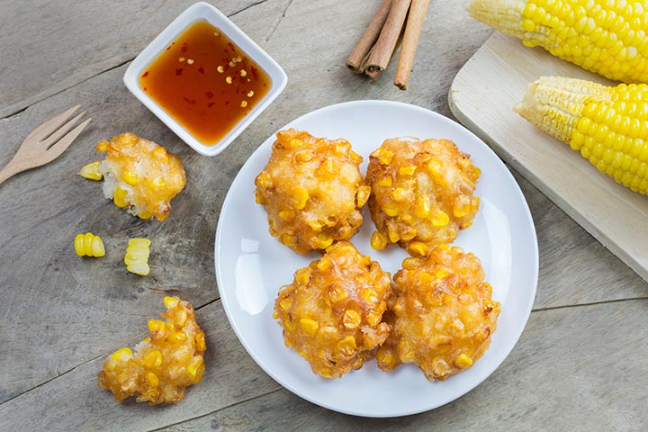 Corn fritters for babies