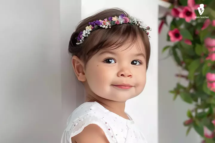 Cropped hair with floral hairband, toddler girl haircut