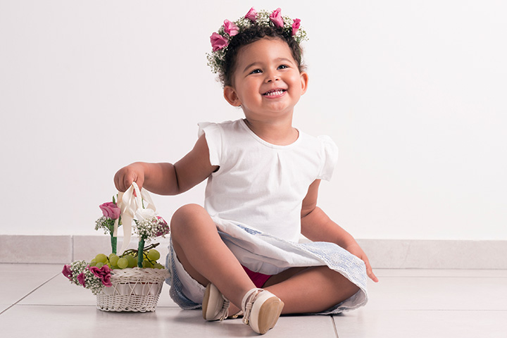 Cropped hair with floral hairband, toddler girl haircut