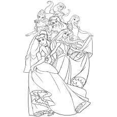 Group of disney princesses coloring pages