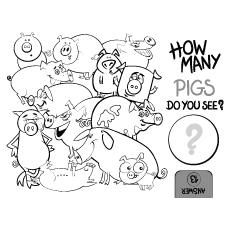 Count the animals, pig coloring page