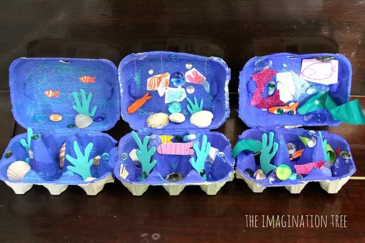 Egg carton ocean box craft idea for kids