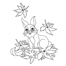 Hare sitting on leaves coloring pages