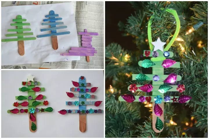 Ice cream stick tree Christmas activity for toddlers