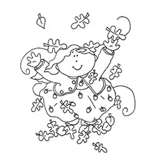 Kid jumping in leaves coloring pages