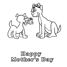 Puppy Presenting Flower To Mother Coloring Sheet