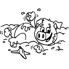 Pig rolling in the mud, pig coloring page