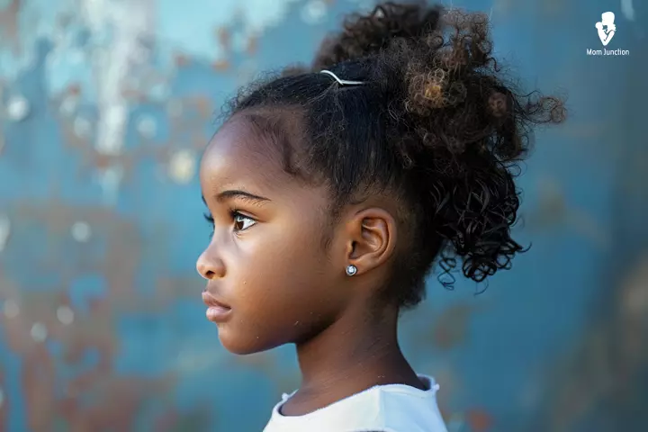 Simply tied for curly hair, toddler girl haircut