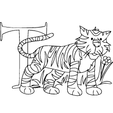 T for tiger coloring page