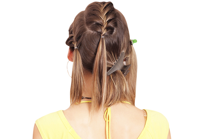 Three braided ponytails, toddler girl haircut