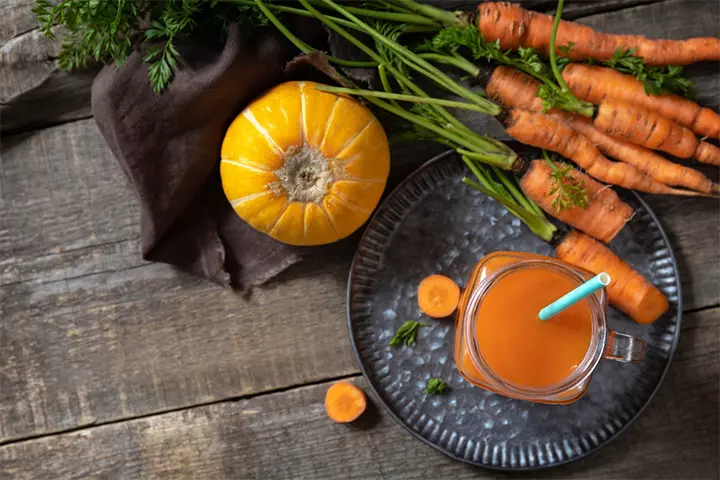 Carrots and pumpkins are good for the development of the baby.