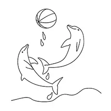 Playing in the water with ball dolphin coloring pages
