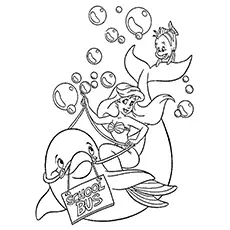 Beautiful little mermaid with dolphin coloring page