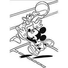 Mickey and donald playing basketball coloring pages