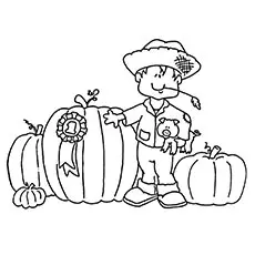 Pilgrim boy and pumpkin coloring pages