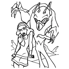 Daphne and monster on halloween in scooby doo coloring pages