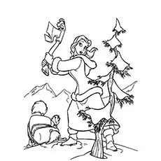 Belle cutting the Christmas Tree coloring page