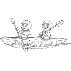 Boy and girl paddling with canoe at beach summer coloring pages_image