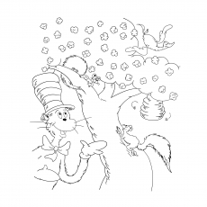Tall anthropomorphic Cat with his friend, Cat in the Hat coloring page