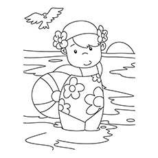 Child enjoying the pool in summer coloring pages