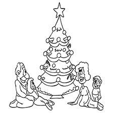 Christmas tree decorated with items coloring page