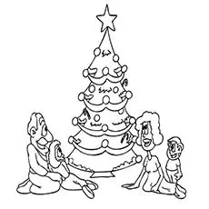 Christmas tree decorated with items coloring page