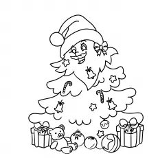 Christmas Tree decorated as Santa coloring page