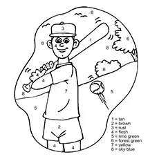 Color by Number baseball coloring page