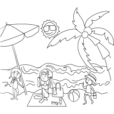 Family summer holiday beach, summer coloring pages