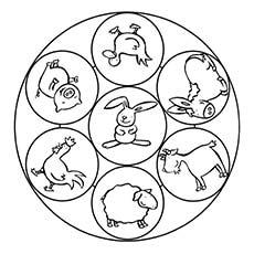 Farm animals Mandala coloring page